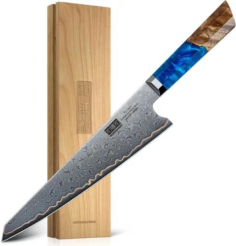 Miniatura 10 de HOSHANHO Cuchillo Santoku de Damasco de 7 pulgadas, cuchillo de chef de acero de Damasco de 67 capas, cuchillos de cocina profesionales ultra