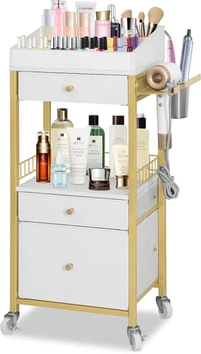 Miniatura 11 de Carrito organizador de maquillaje con 3 cajones, carrito de almacenamiento de cosméticos rodante con divisores ajustables, soporte de herramientas