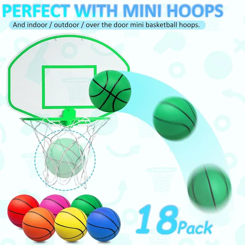 Miniatura 4 de Oleitodh Juego de 18 mini pelotas de baloncesto de 5 pulgadas, juego de pelotas de baloncesto pequeñas de PVC para juegos de aro sobre la puerta