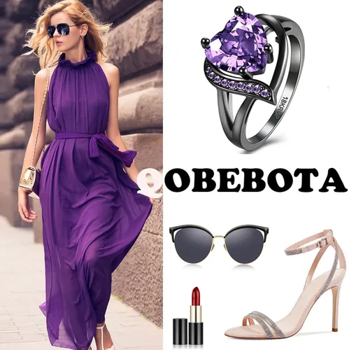 Miniatura 6 de QOBEBOTA Anillo romántico de compromiso chapado en oro de 18 quilates, anillos de eternidad con incrustaciones de corazón rojo, circonita cúbica