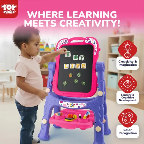 Miniatura 4 de STEAM Life Caballete artístico para niños, caballete para niños pequeños 4 en 1 de doble cara con pizarra magnética giratoria y tablero de dibujo