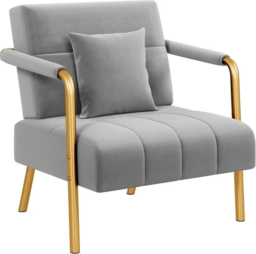 Miniatura 14 de Yaheetech Sofá moderno de 56.5 pulgadas de ancho, sofá pequeño de tela de terciopelo de lujo con brazos y patas de metal dorado para sala de estar