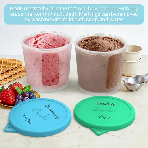Miniatura 5 de SOPHICO Recipientes para helado con tapas de silicona, recipientes de almacenamiento de alimentos para congelador para helado casero, preparación