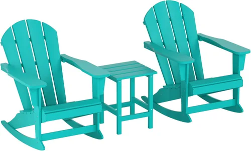 Miniatura 30 de WestinTrends Malibu - Juego de 3 sillas mecedoras Adirondack de polietileno para exteriores y patio con mesa auxiliar (2 plazas), color azul marino