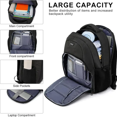 Miniatura 2 de Mochila negra para laptop para hombres y mujeres, mochilas escolares para adolescentes y niñas, mochila ligera para artículos personales, bolsa