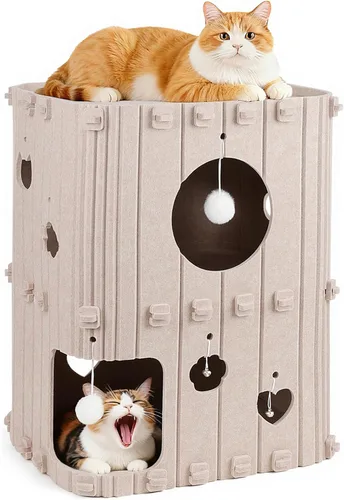 Miniatura 7 de Casa para gatos de interior – Cueva cerrada de 2 pisos para gatos múltiples y grandes, cubierta de fieltro para mascotas, túnel de condominio, cubo