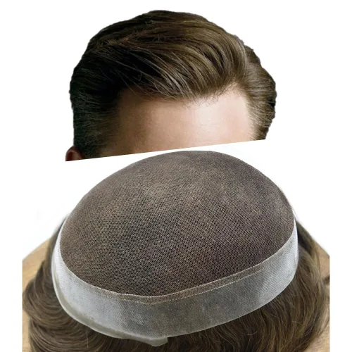Miniatura 47 de Toupee para hombres Sistema de reemplazo de cabello humano real pieza de cabello humano para hombres encaje suizo para hombre Toupee Hair Pieces