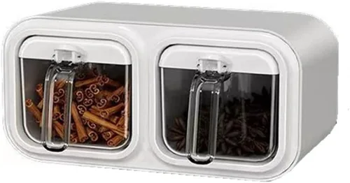 Miniatura 8 de Tarros de especias montados en la pared,Caja de condimentos autoadhesiva con cuchara,Botella dispensadora de condimentos múltiples (blanco 3 piezas)