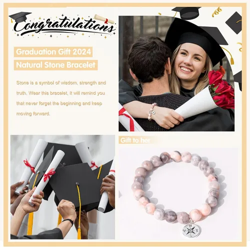Miniatura 12 de 2024 Graduation Gifts for Her Him Natural Stone Bracelet Class of 2024 High School College Graduation Gift for Women Men