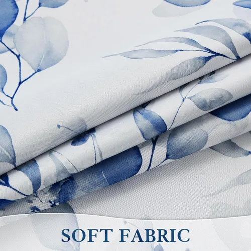 Miniatura 7 de Cortinas 100% opacas con patrón floral azul, 96 pulgadas de largo para dormitorio, estampado de hojas de acuarela, cortinas con aislamiento térmico