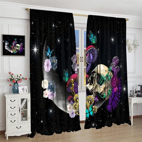Miniatura 19 de Cortinas góticas de bosque de cuervos, para Halloween, espeluznante, negro, cuervo negro, alas oscuras, suspenso, bolsillo para barra, cortinas
