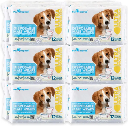 Miniatura 14 de Paw Inspired Envolturas para perros machos, pañales desechables para perros Bandas para el vientre para perros pequeños, medianos y grandes