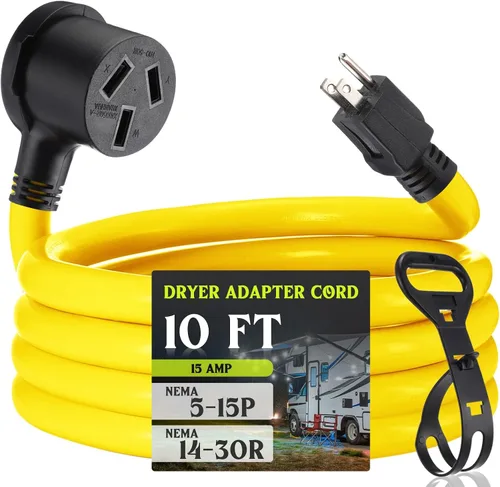 Miniatura 16 de Kanayu Cable adaptador de secadora NEMA 5-15P a 10-30R 15 amperios 1 pie NEMA 5-15P macho a 10-30R hembra adaptador de corriente 15 amperios 3