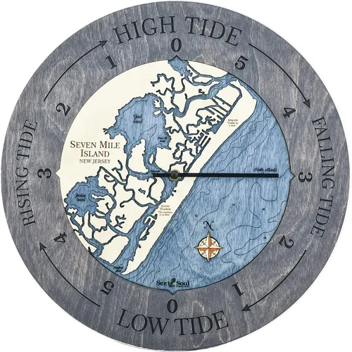 Miniatura 14 de Sea & Soul Seven Mile Island - Reloj de marea náutico de 16 pulgadas, Avalon y Stone Harbor - Reloj de marea alta con mapa de madera en 3D, regalos