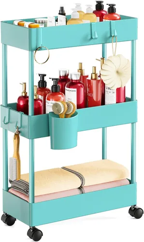 Miniatura 10 de Pipishell Carrito de almacenamiento delgado con ruedas, organizador de baño de 3 niveles y carrito de almacenamiento, carritos rodantes para baño