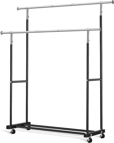 Miniatura 9 de VICERII Perchero de ropa resistente de 55.51 pulgadas con ruedas y estante inferior, perchero con ruedas y estante inferior, percheros de ropa
