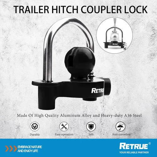 Miniatura 4 de RETRUE Cerradura de Acoplador Universal Candados para Remolque Candados de Enganche de Bola Cerradura de Enganche de Remolque Ajustable de Seguridad