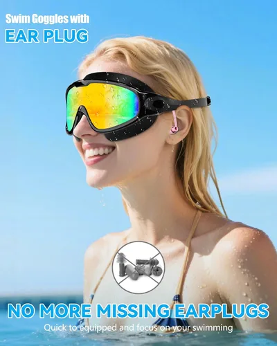 Miniatura 2 de Aegend - Nuevas gafas de natación de visión amplia para adultos, con protección antiniebla/UV, sin fugas, con tapones para los oídos para hombres