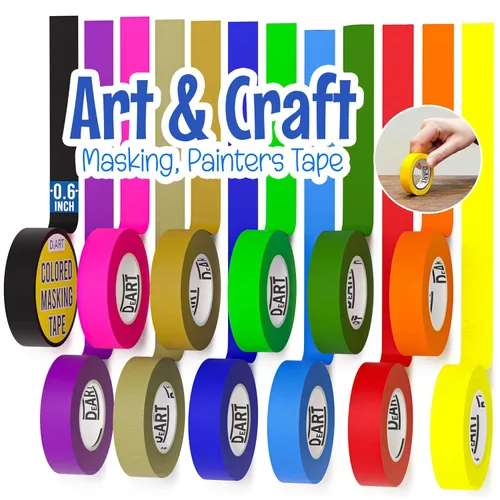 Miniatura 11 de DEART Cinta adhesiva de colores para pintores, 12 o 8 unidades, 1 pulgada o 0.6 pulgadas, suministros de arte para niños, codificación, pizarra