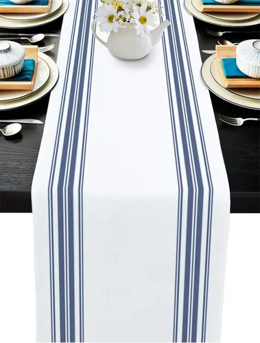 Miniatura 14 de Juego de 4 manteles individuales antideslizantes para interiores, diseño de rayas azules y blancas, para cocina, mesa de comedor, vacaciones, patio