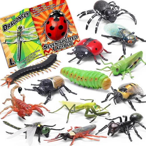 13 juguetes realistas de insectos con folleto educativo y caja de regalo, insectos falsos para niños, insectos de plástico para Halloween,
