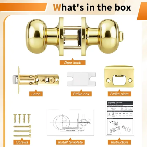 Miniatura 7 de Probrico Home Bed & Bath - Pomo de puerta de privacidad en latón pulido, accesorios interiores de bola plana, cerradura universal sin llave, 1