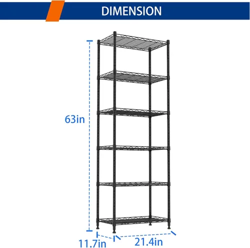 Miniatura 3 de REGILLER Estantería de alambre de acero con 6 estantes, unidad de almacenamiento ajustable para lavandería, baño, cocina, despensa, armario
