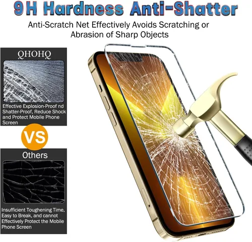 Miniatura 7 de QHOHQ Paquete de 3 protectores de pantalla para iPhone 13 Pro de 6.1 pulgadas con 3 protectores de lente de cámara de vidrio templado, Ultra HD