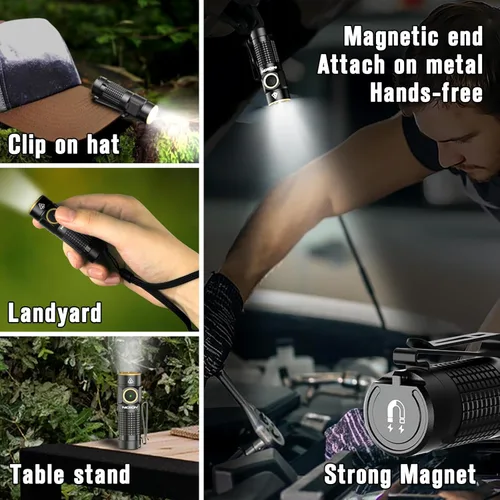 Miniatura 6 de NICRON Linterna EDC de 1200 lúmenes con imán, luz de bolsillo recargable, luz de mano compacta de alto lúmenes, mini linterna C1 7 modos para Negro