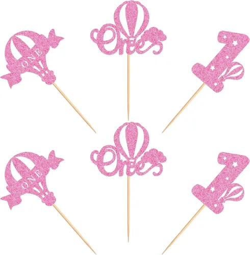 Miniatura 8 de Ercadio Paquete de 24 globos aerostáticos para cupcakes, globos con purpurina rosa, un globo para magdalenas, 1ª selección de cupcakes para globos