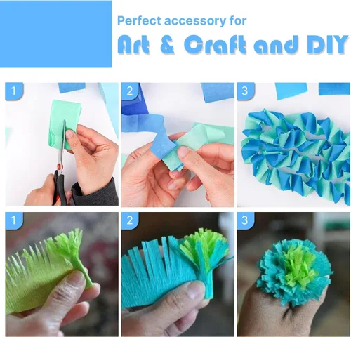 Miniatura 4 de PartyWoo Serpentinas de papel crepé azul 6 rollos 492 pies Paquete de papel crepé azul bebé pastel claro para graduación, baby shower, revelación