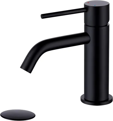 Miniatura 9 de Grifo de fregadero negro con ensamblaje de drenaje y líneas de suministro cUPC, grifos negros mate de acero inoxidable para fregadero de baño, grifo