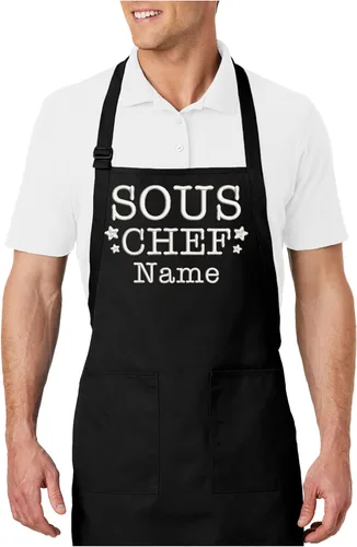 Miniatura 10 de Delantal de chef bordado personalizado, nombre personalizado, ajuste ajustable con bolsillos, lona de algodón premium