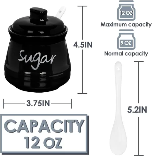 Miniatura 3 de Azucarero de porcelana con tapa y cuchara, tarro de almacenamiento de azúcar de cerámica de 12 onzas, contenedor de azúcar para el hogar y la cocina