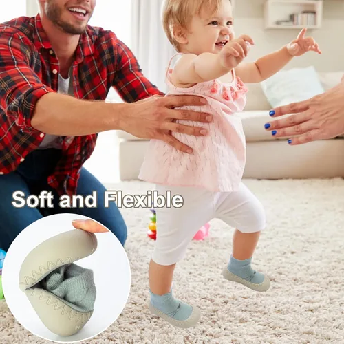 Miniatura 5 de 2 pares de zapatos antideslizantes estilo caroon para bebés, zapatos para niños y niñas, zapatos para caminar, zapatos de goma suave con pantuflas