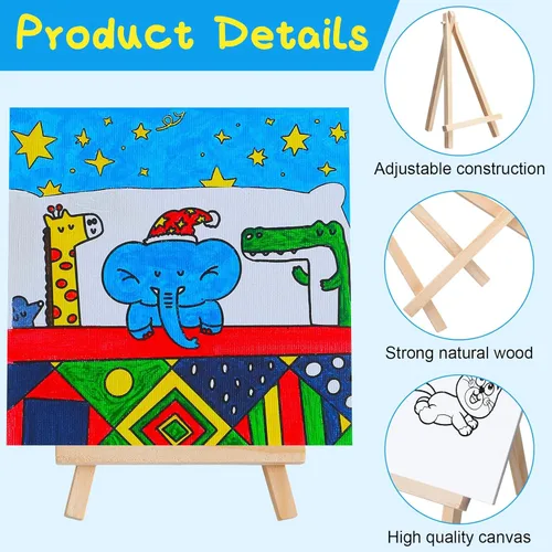 Miniatura 3 de Tenceur Juego de 48 piezas de recuerdos de fiesta de pintura para niños con 12 piezas de paneles de lona predibujados de animales y caballete