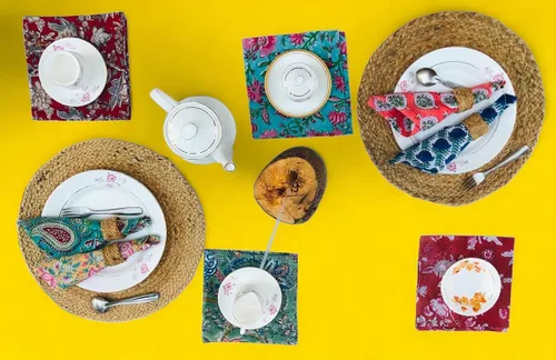 Miniatura 4 de COTSILER Juego de Servilletas de Algodón Premium Handblock, Estampado Floral, Hechas a Mano, Reutilizables, Lavables para Cena