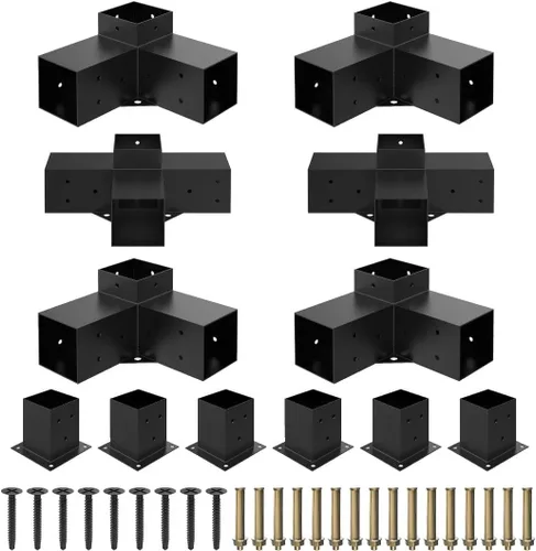 Miniatura 10 de JEXALINE Kit de pérgola de acero de aleación pesada con soportes en forma de T de 3 vías para madera de 4 x 4 pulgadas (real 3.6 x 3.6 pulgadas)