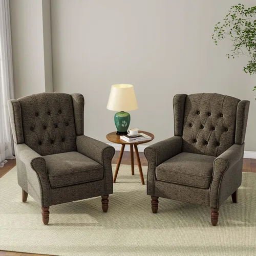Miniatura 14 de Silla decorativa, sillón tapizado con respaldo alto con esponja de alta resistencia y patas de madera, sillas individuales modernas y cómodas de Un