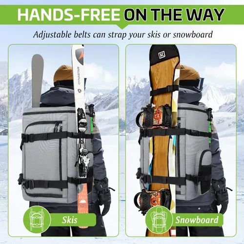 Miniatura 4 de Mochila para botas de esquí de 60 L, bolsa impermeable 900D para botas de snowboard, bolsa combinada de esquís y snowboard, bolsa de viaje