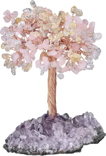 Miniatura 11 de Amogeeli Árbol de dinero de cobre con cristal curativo con base de racimo de amatista cruda, piedra zen bonsái para decoración del hogar