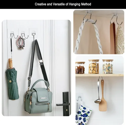 Miniatura 5 de Paquete de 15 ganchos grandes de pared adhesivos dobles, sin daños, impermeables, de 33 libras máximo, resistentes, para colgar, transparentes, sin