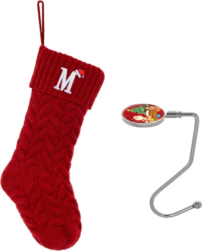 Miniatura 165 de Botas de Navidad personalizadas, iniciales personalizadas, 18 pulgadas, botas de Navidad tejidas con letras para colgar en la chimenea, botas de Rojo