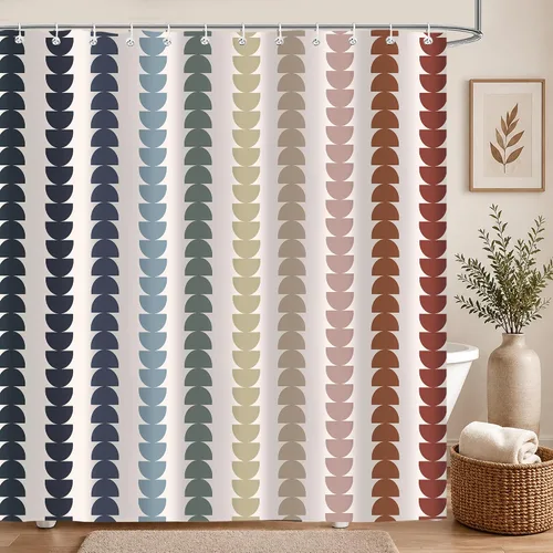 Miniatura 8 de Cortina de ducha de mediados de siglo, juego de cortinas de ducha bohemias y modernas a cuadros para decoración de baño, tela impermeable con 12