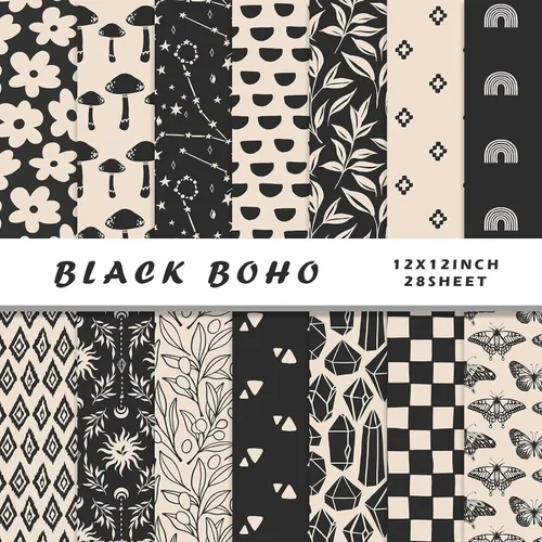 Miniatura 9 de 28 hojas de papel bohemio para álbum de recortes, papel de álbum de recortes de 12 x 12 pulgadas, papel de álbum de recortes de 90 lb/160 g/m²