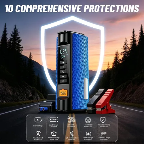 Miniatura 6 de Arrancador de emergencia con compresor de aire, arrancador de batería de coche de 2500A, kit de cables de puente reforzador de coche de 12V