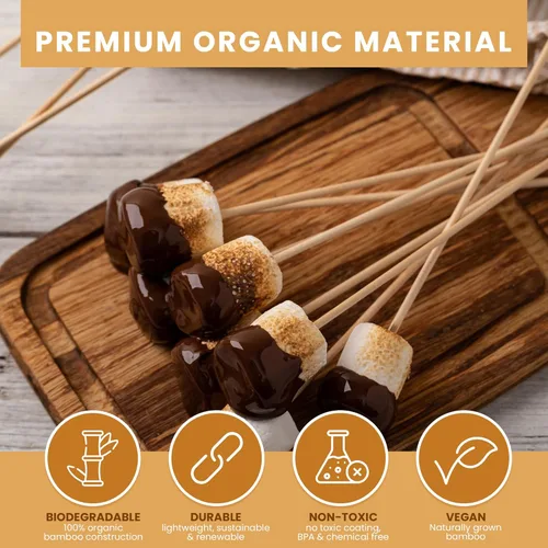 Miniatura 6 de DecorRack Brochetas de bambú natural de 8 pulgadas, 400 pinchos de madera para asar a la parrilla, barbacoa, aperitivos, frutas, smores, cóctel