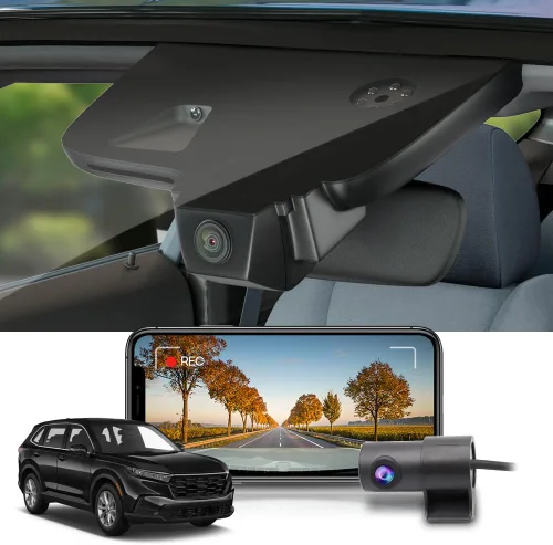 FITCAMX Cámara de salpicadero delantera 2K+ trasera 1080P se adapta para Honda CR-V 2023-2026 híbrido (negro), estilo OEM integrado, video HD dual,