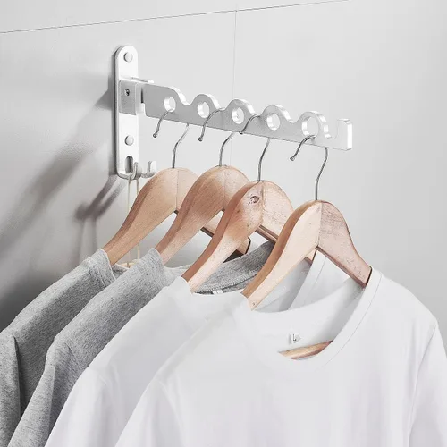 Miniatura 8 de Tendedero de secado de ropa montado en la pared para organización y almacenamiento de ropa de lavandería, estante de aluminio para secadora con dos