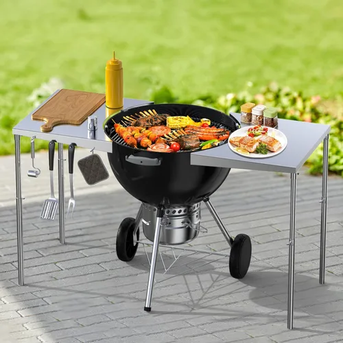 Miniatura 5 de Stanbroil Mesa de Trabajo de Acero Inoxidable se Ajusta a Todas las Parrillas de Carbón Tipo Kettle Weber de 18", 22" y Otras Parrillas de Carbón